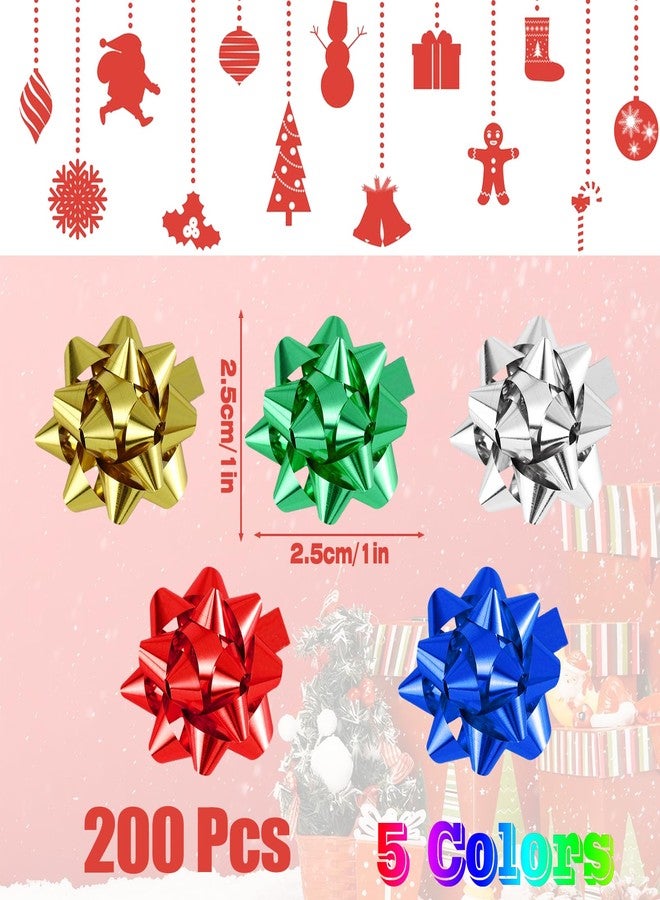 Extrapins 200 Pcs Mini Christmas Gift Bows, 1 Inch Mini Bows, Adhesive Present Bow, Metallic Star Bow for Presents Holiday Party Decoration Christmas DIY Gift Wrapping, Assorted Colors - Image 2